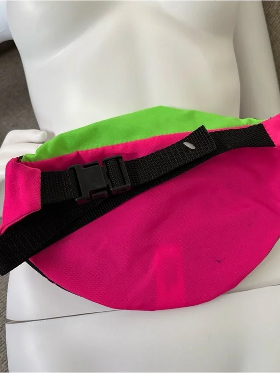 Neon Patterned Black Waist Bag with Lime Green Top 80s-90s vibes! Unisex! - Picture 2 of 14